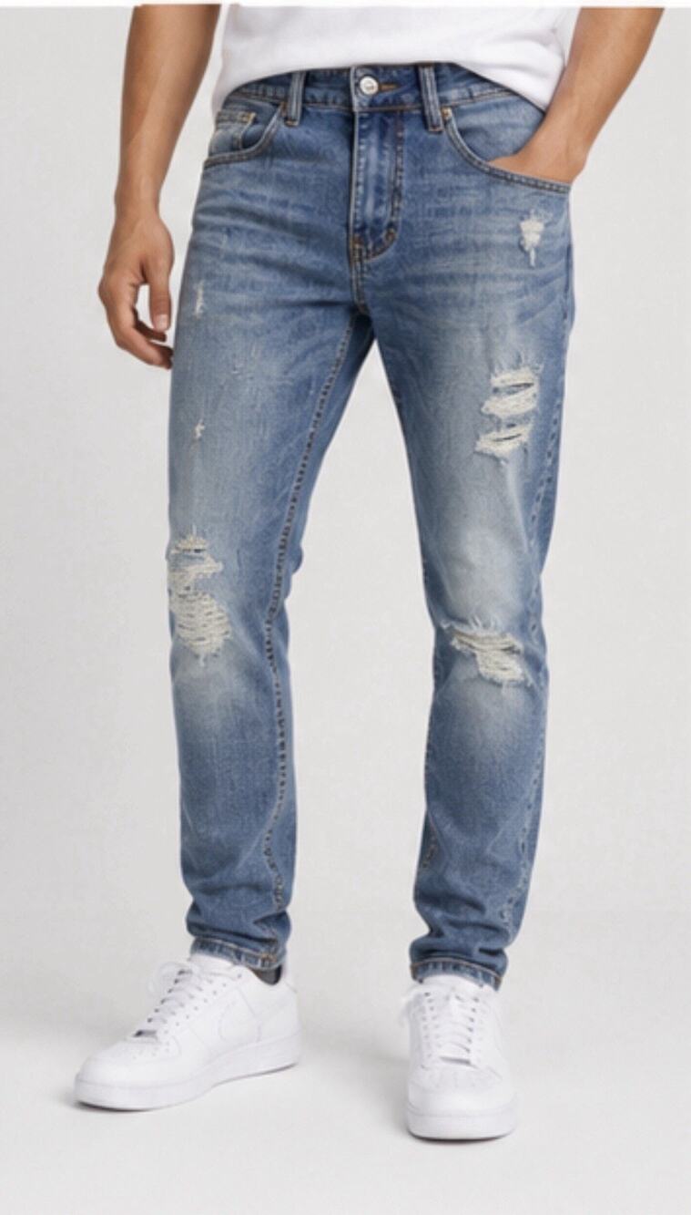 Ring of Fire 1967 Men’s Jeans W32 L30 Slim Distressed Ripped Blue Denim